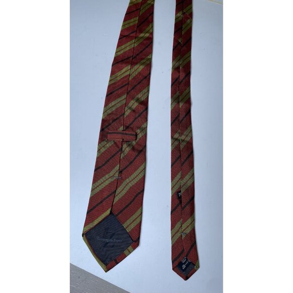 ERMENEGILDO ZEGNA Men's Silk Tie Red Striped Green 63” - Picture 8 of 9
